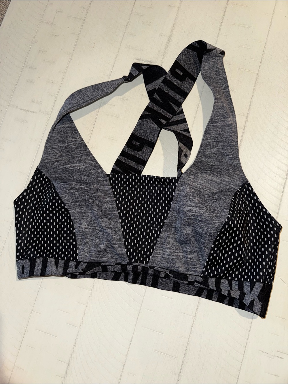 PINK Victoria's Secret Black & Gray Crossback Sports Bra